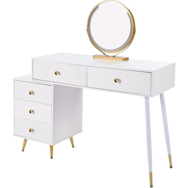 Ropilly Kaptafel Met Ledspiegel - Witte Make-Uptafel Met Laden En Verstelbare Zijkast - Voor Slaapkamer Of Dressing - MDF Met Metalen Poten White