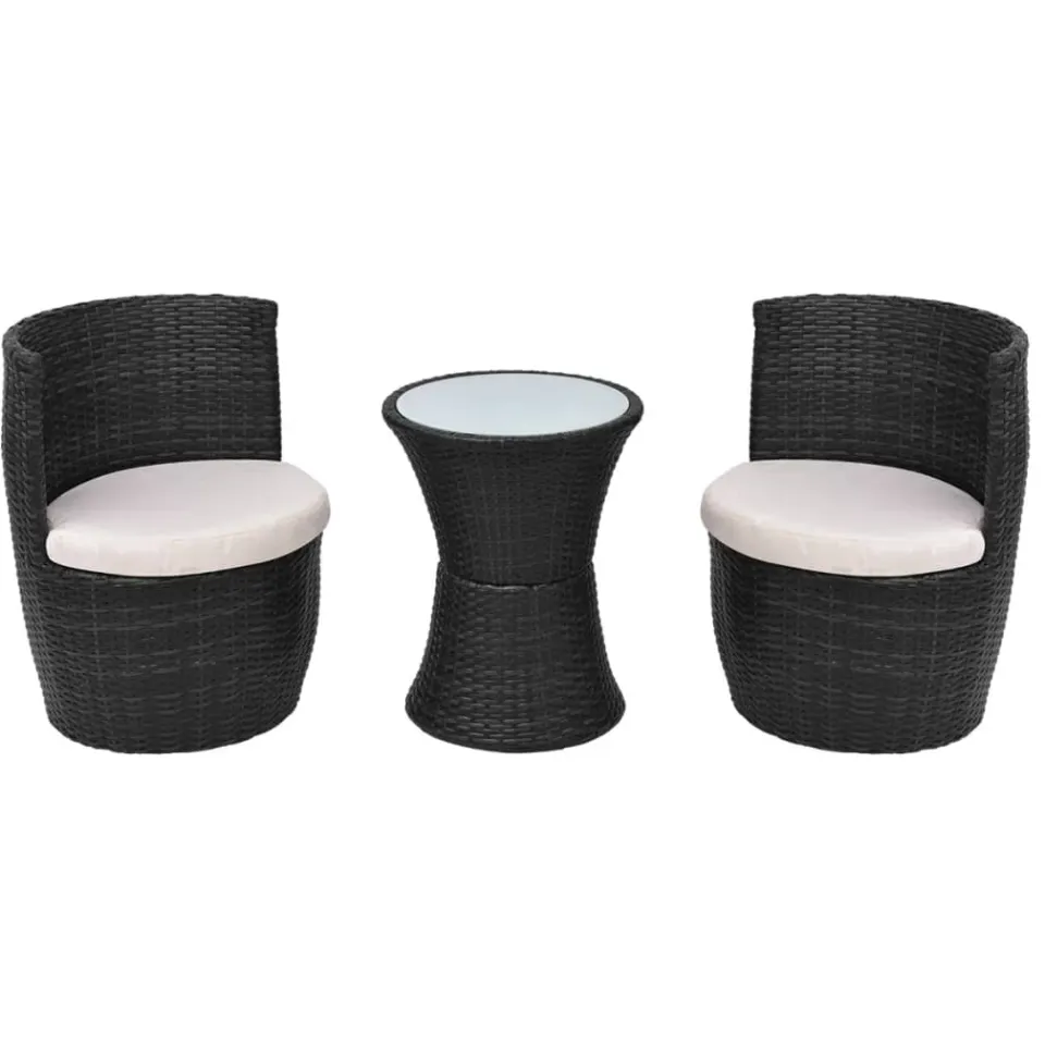 vidaXL 3-delige Bistroset met kussens poly rattan zwart, foto 3