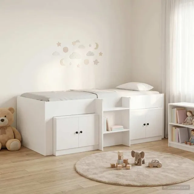 vidaXL Loft Bed Frame met Kast met opslag 3 st Wit Bewerkt hout