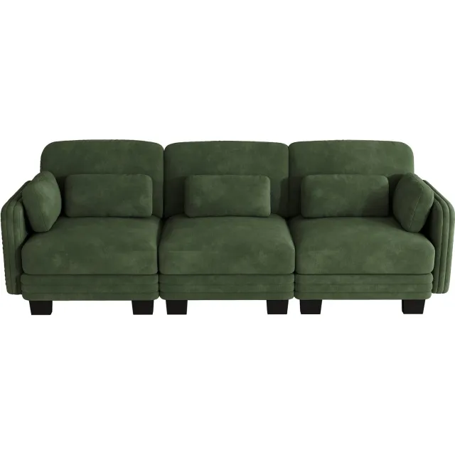 in& out door furniture 3-zits rechte modulaire frame sofa, huidvriendelijke chenille bekleding, incl. lenden- en armkussens, comfortabel zitgevoel, hoge ondersteuningskracht, vrij combineerbaar, voor woonkamer en appartementen, groen