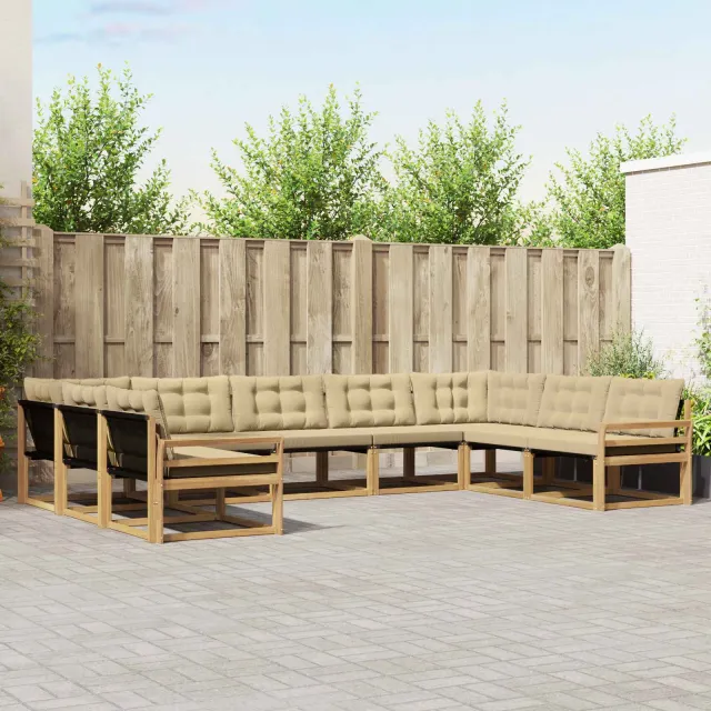 vidaXL Buiten bankenset 9 st 9-zits Wit en Beige Bruin