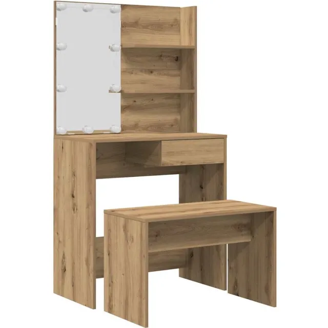 vidaXL Kaptafelset - met - LED-verlichting - bewerkt - hout - artisanaal - eiken