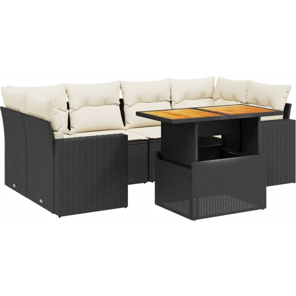 vidaXL 7-delige Loungeset met kussens poly rattan zwart
