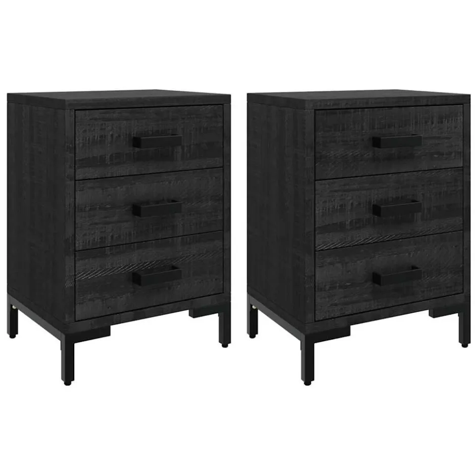 vidaXL Nachtkastjes 2 st 40x30x55 cm massief grenenhout zwart, foto 3
