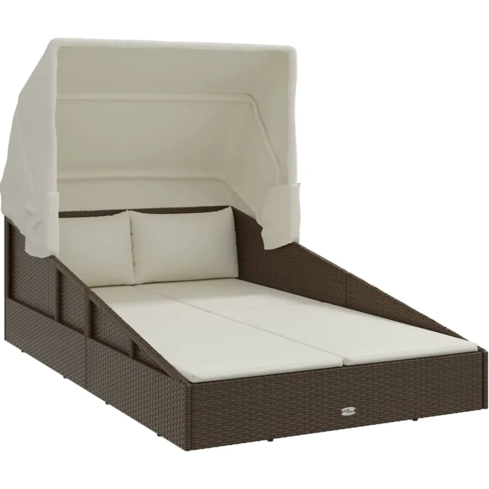 vidaXL Ligbed met inklapbaar dak 200x114x128 cm poly rattan bruin, foto 4