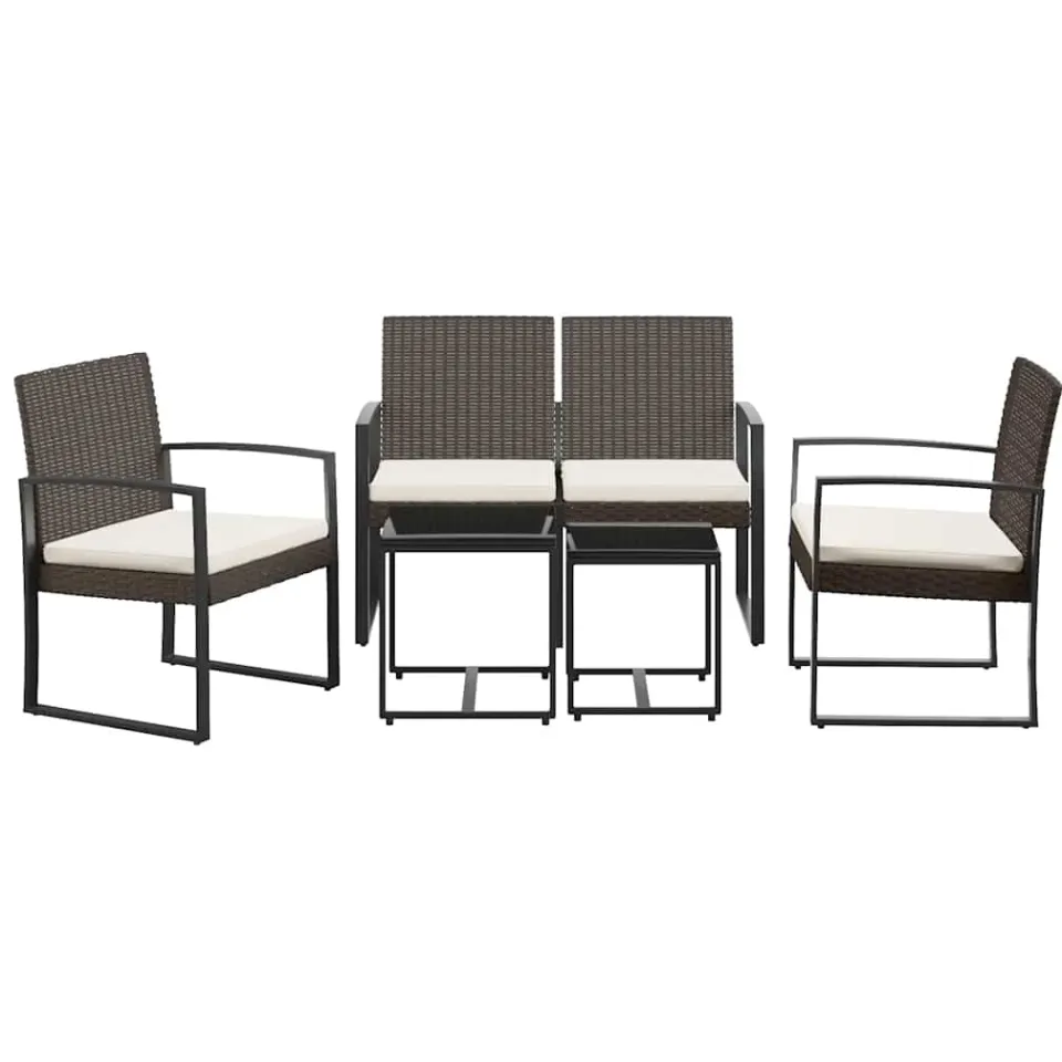 vidaXL 5-delige Tuinset met kussens polypropeen rattan bruin