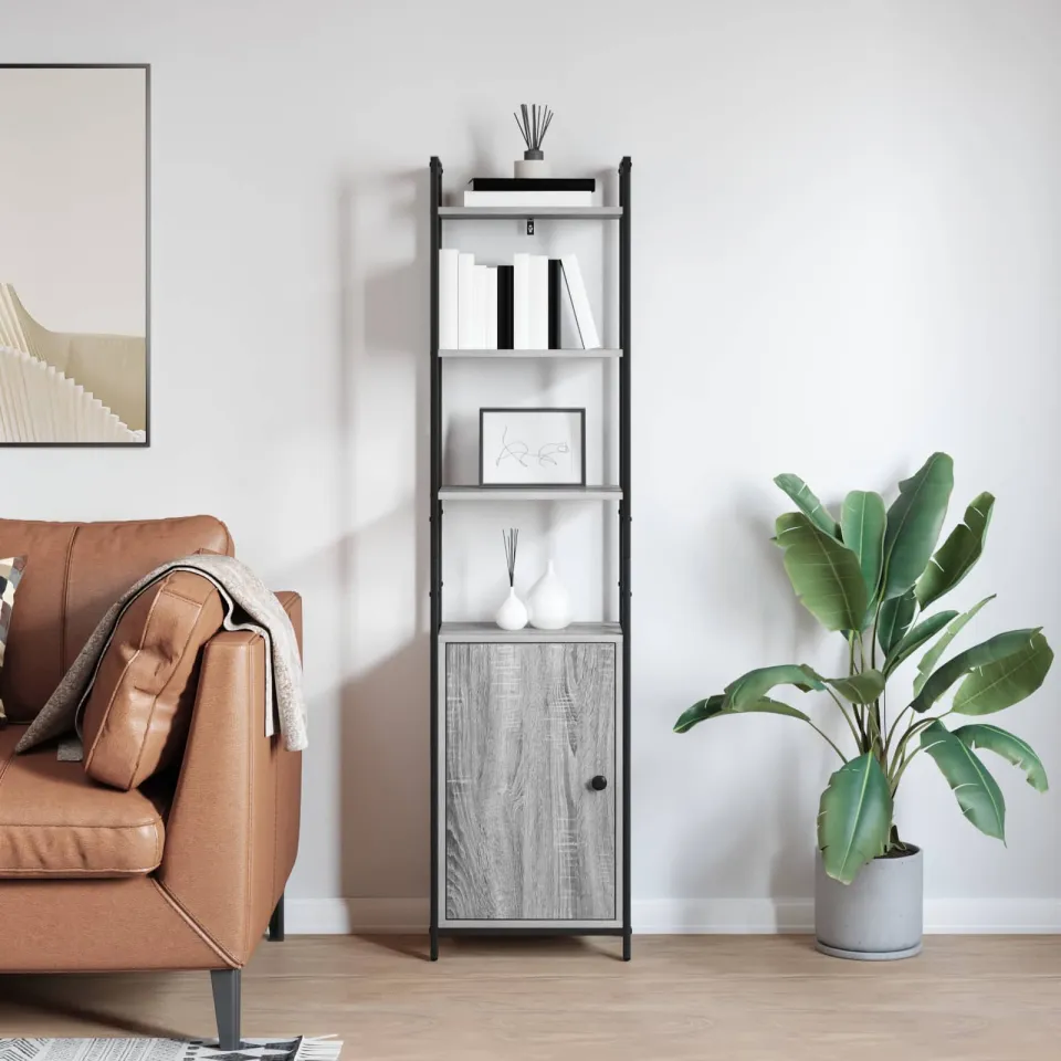 vidaXL Boekenkast 6-laags 40 x 24 x 161 cm Bewerkt hout Grijs Sonoma, foto 4