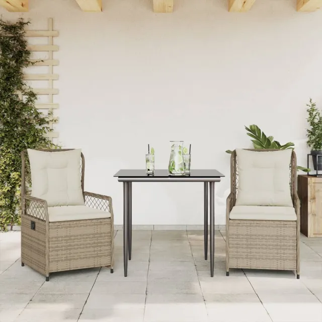 vidaXL 3-delige Tuinset met kussens poly rattan beige, foto 2