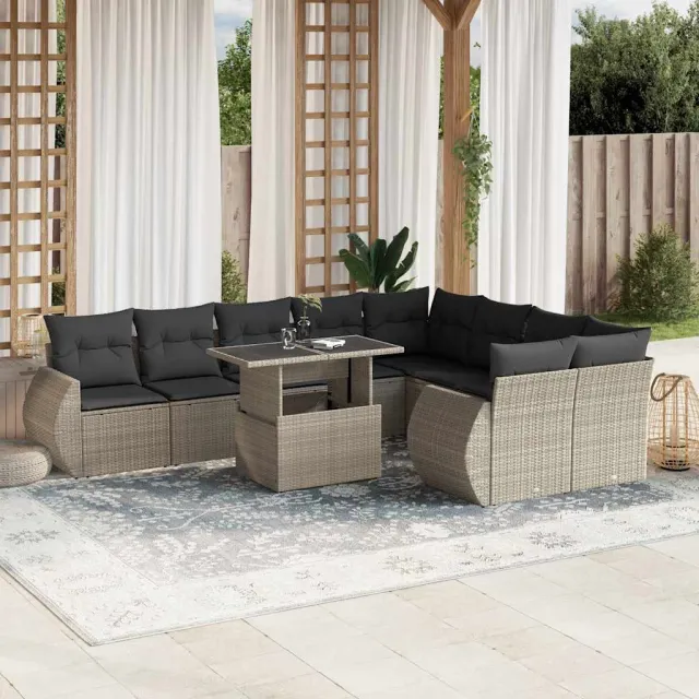 vidaXL 10-delige Loungeset met kussens poly rattan lichtgrijs grijs, foto 2