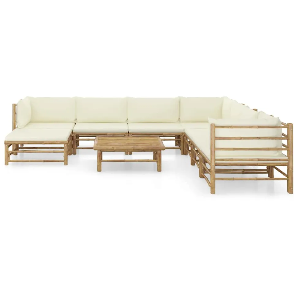 vidaXL 9-delige Loungeset met crèmewitte kussens bamboe, foto 2