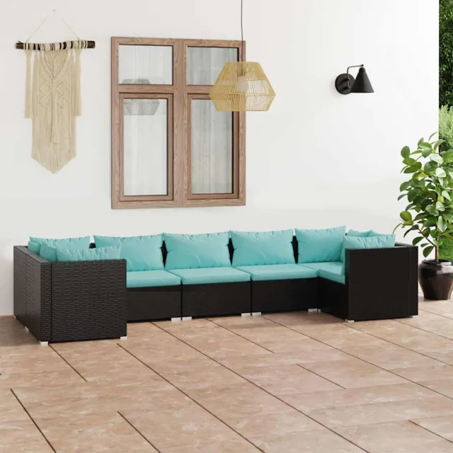 vidaXL 7-delige Loungeset met kussens poly rattan zwart, foto 2