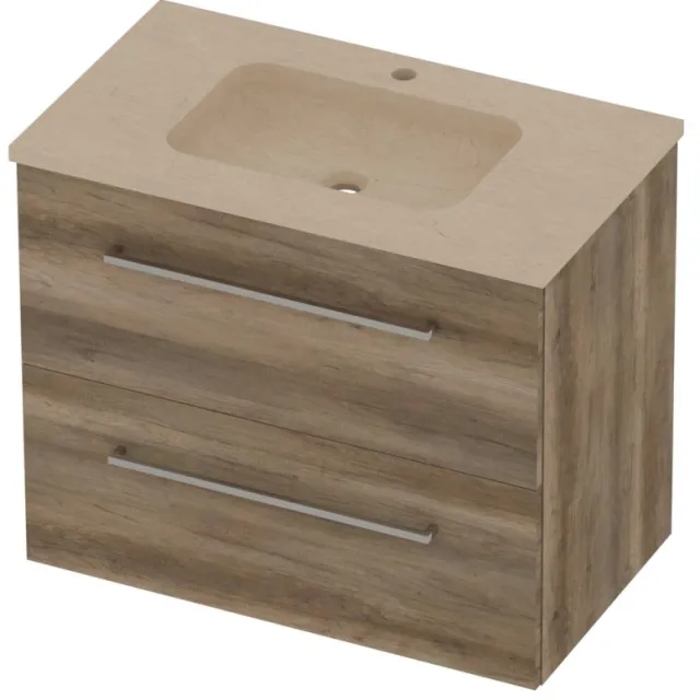 Basic-Line Rocky 46 Badmeubelset Hardsteen 1 Kraangat 80x46x62 cm Scotch Oak Sand Stone Beige