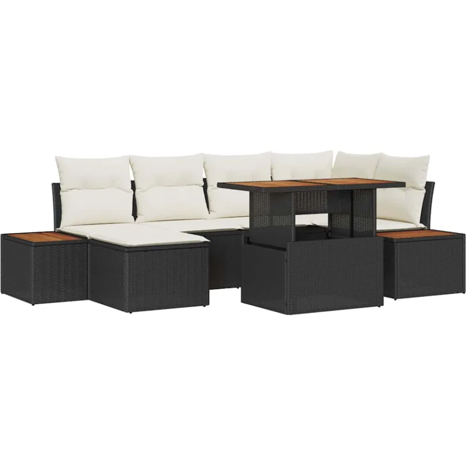 vidaXL Tuinbankenset 7 st Zwart poly rattan