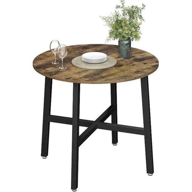 MAZAZU Eettafel klein - Ronde keukentafel - Industrieel - Hout/Metaal - Zwart/Bruin - 80x75