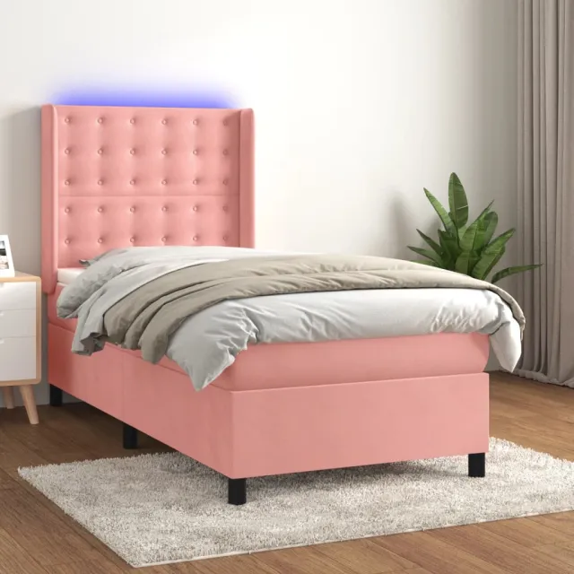 vidaXL Boxspring met matras en LED fluweel roze 90x190 cm