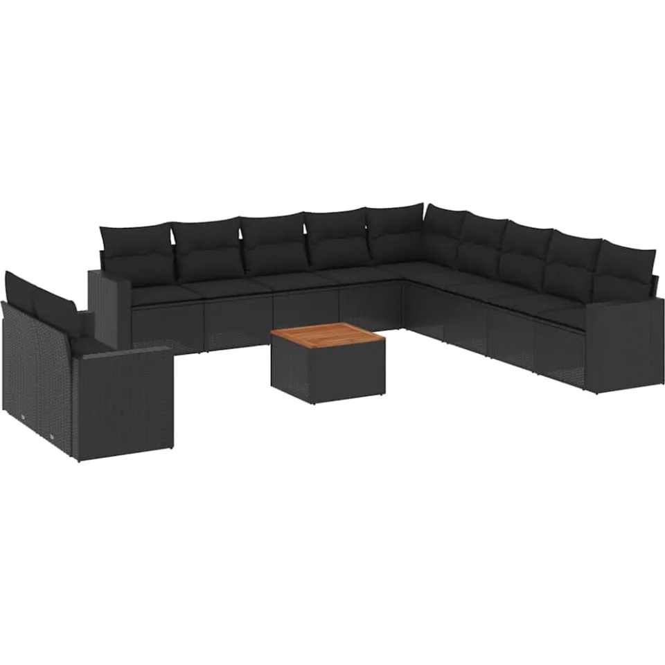 vidaXL 12-delige Loungeset met kussens poly rattan zwart, foto 3