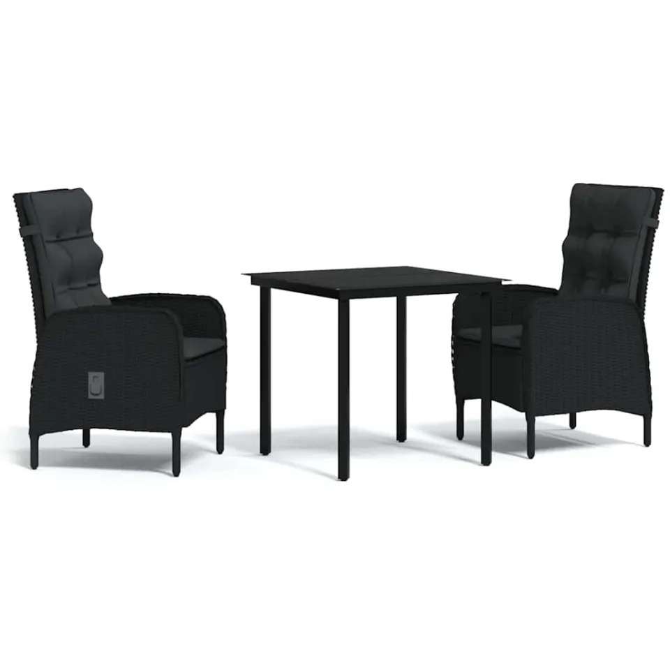 vidaXL 3-delige Tuinset met kussens zwart, foto 3