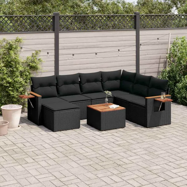 vidaXL 8-delige Loungeset met kussens poly rattan zwart, foto 2