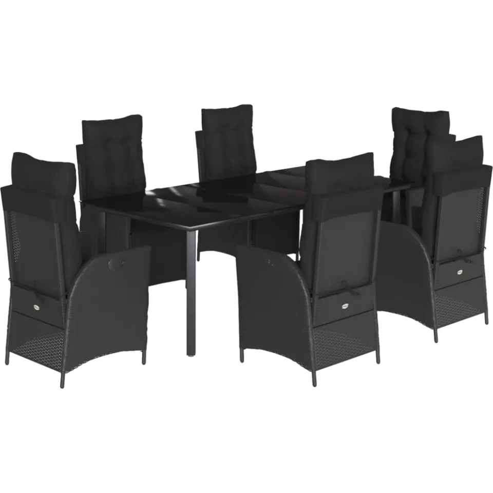 vidaXL 7-delige Tuinset met kussens poly rattan zwart, foto 3