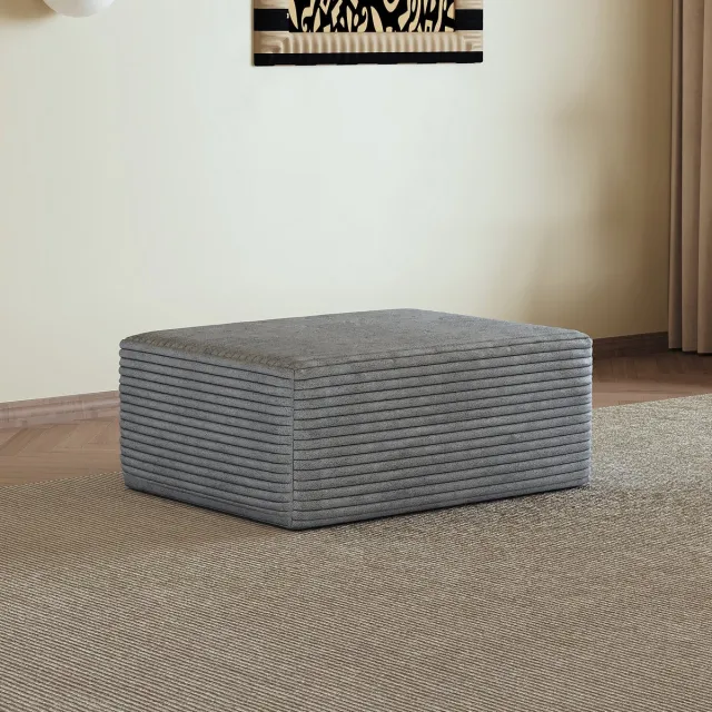 HAUSS SPOLE Voetenbankje - Ottoman - Voorgemonteerd En Zacht Corduroy Design - Voor Woonkamer En Slaapkamer - Stof Grijs Grey