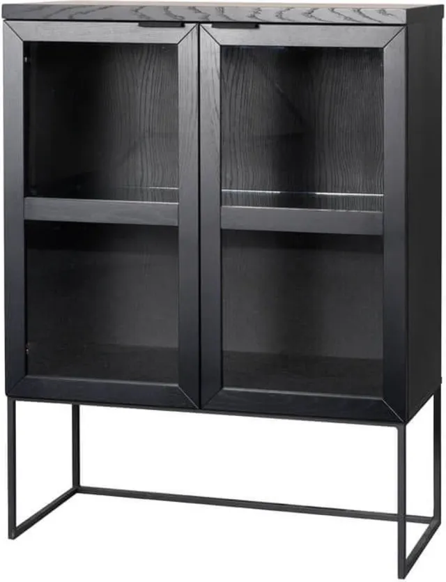 Rowico Home Everett Vitrinekast Zwart - met Glas - Hout - Dressoir - Industrieel - Modern - 95 x 41 x 125 cm
