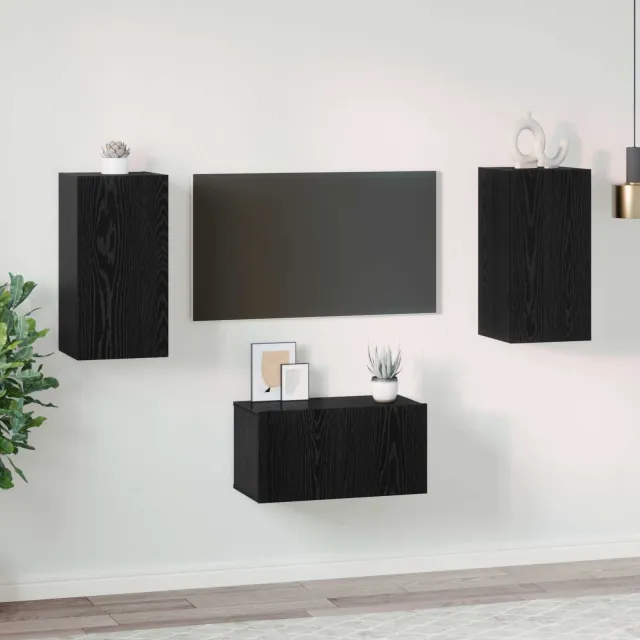 vidaXL Tv-meubelset 3 st Zwart Eiken Bewerkt hout, foto 2