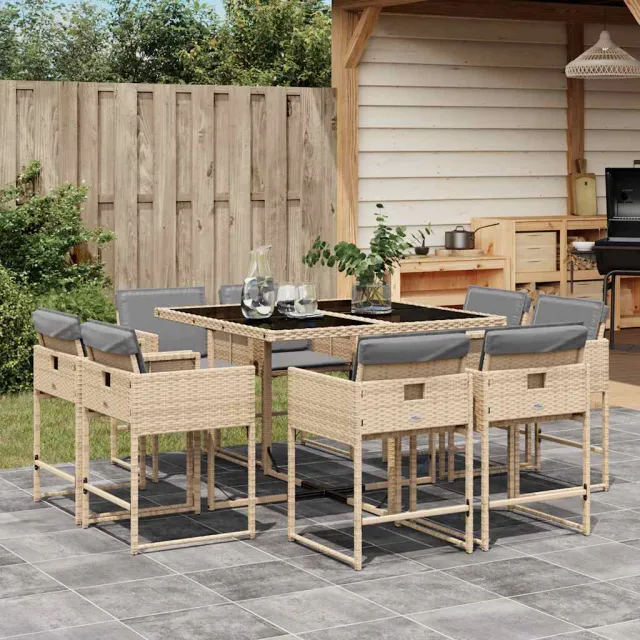 vidaXL 9-delige Tuinset met kussens poly rattan gemengd beige, foto 2