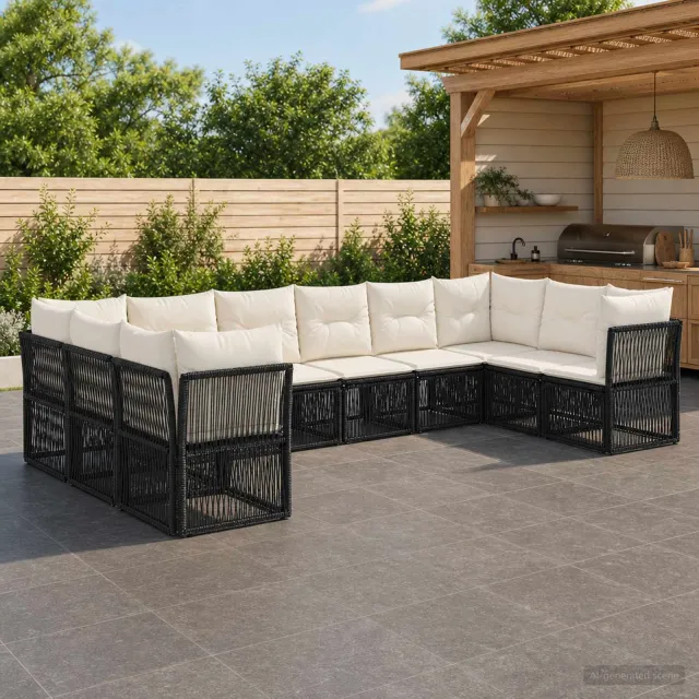 vidaXL Tuinbankenset 10 st 10-zits Zwart poly rattan, foto 2