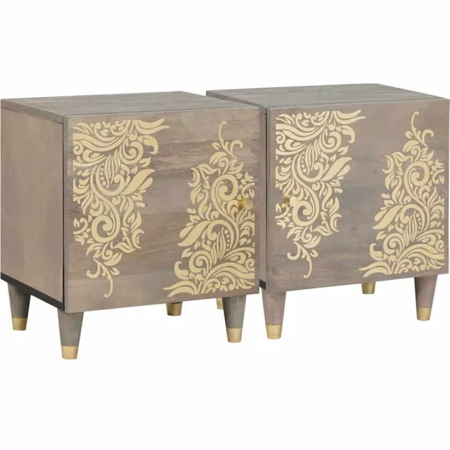 vidaXL Nachtkastje met Deur 2 st Grijs 40 x 33 x 46 cm Bruin