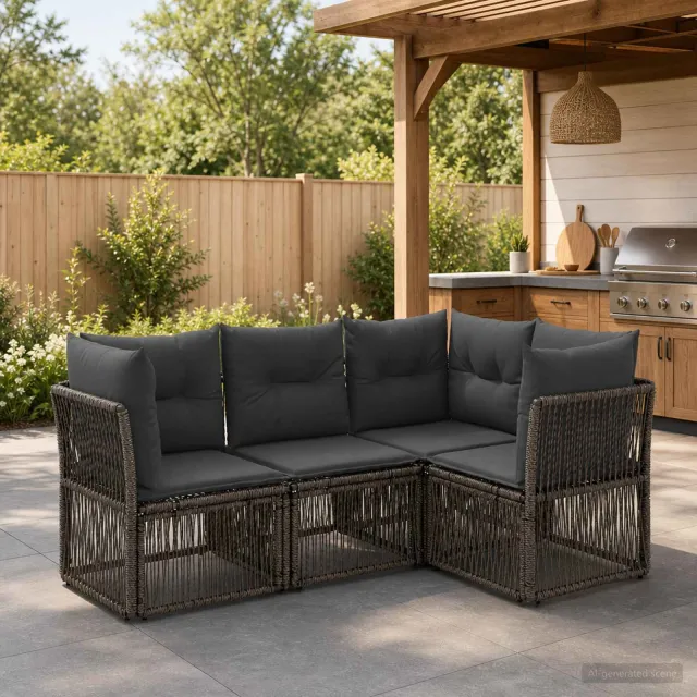 vidaXL Tuinbankenset 4 st 4-zits Grijs poly rattan, foto 2