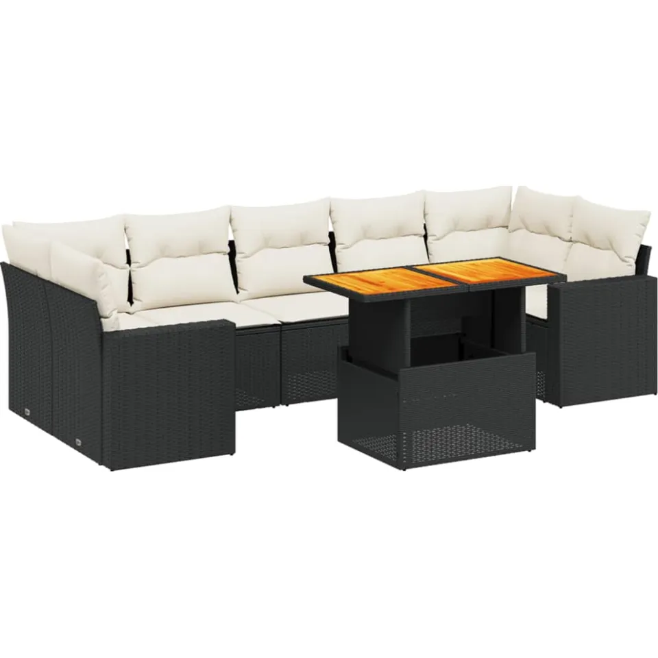 vidaXL 8-delige Loungeset met kussens poly rattan zwart