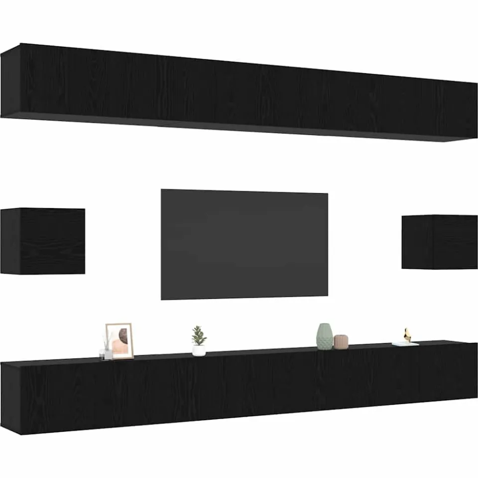 vidaXL Tv-meubelset 8 st 100 x 30 x 30 cm Zwart Eiken