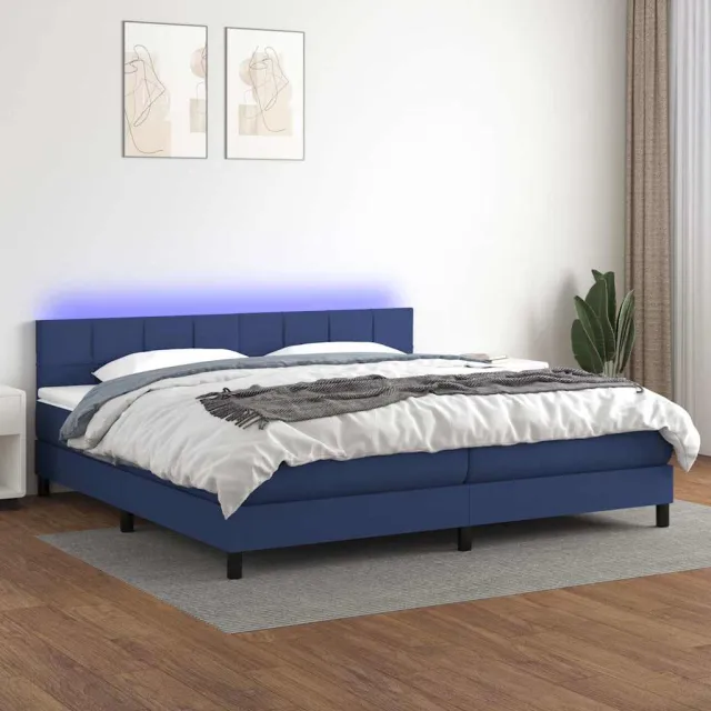 vidaXL Boxspring met matras en LED stof blauw 200x200 cm