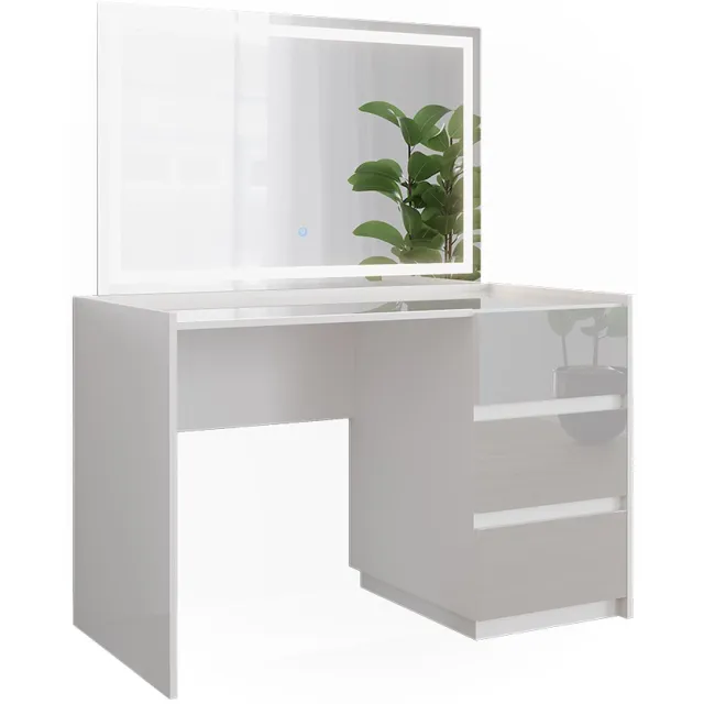 Vicco Kaptafel Marla, Wit Hoogglans, 120 cm met LED-spiegel