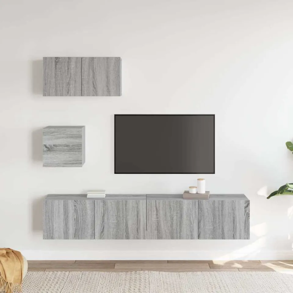 vidaXL 4-delige Tv-meubelset bewerkt hout grijs sonoma eikenkleurig, foto 3