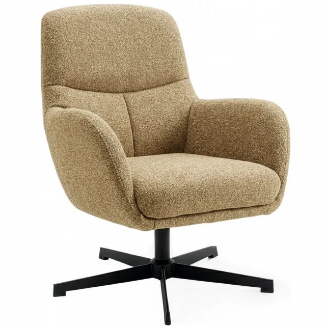 Woonexpress Draaifauteuil Laag Coco - Mosterd Stoffen Fauteuil - Draaibaar Bruin/Geel/Oker