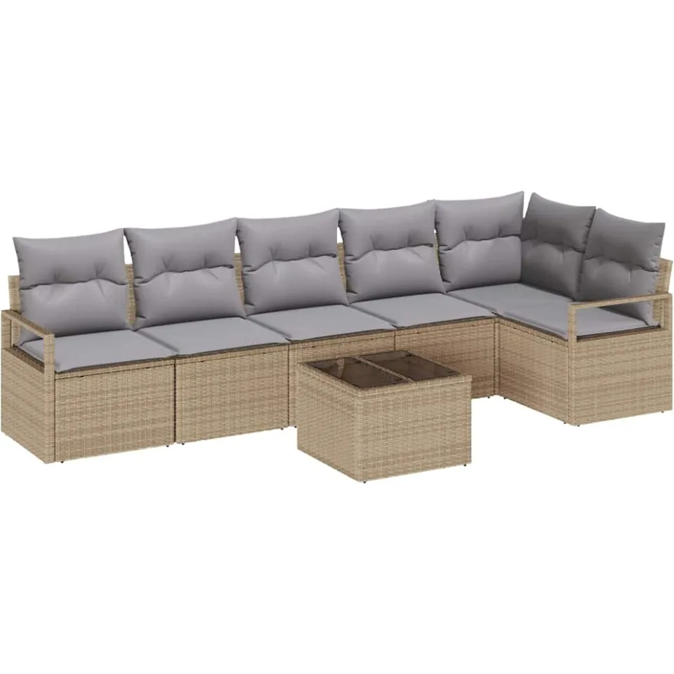 vidaXL Bankstel 7 st Beige poly rattan