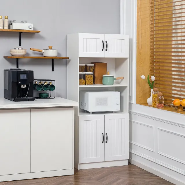 MIVRAY Keukenkast - Hoge Opbergkast Met 4 Deuren En Verstelbare Planken - Voor Keuken, Woonkamer En Hal - MDF - Wit - 70 X 40 X 170 Cm