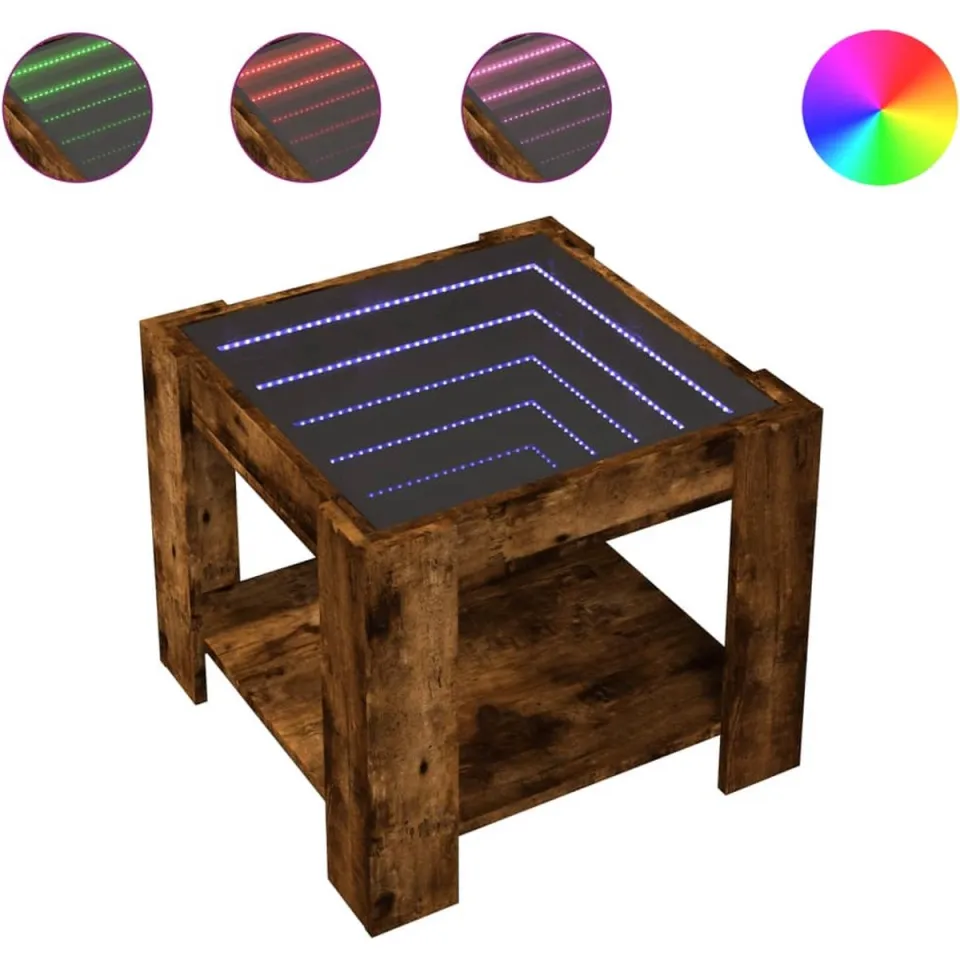 vidaXL Salontafel met LED 53x53x45 cm bewerkt hout gerookt eikenkleur, foto 3