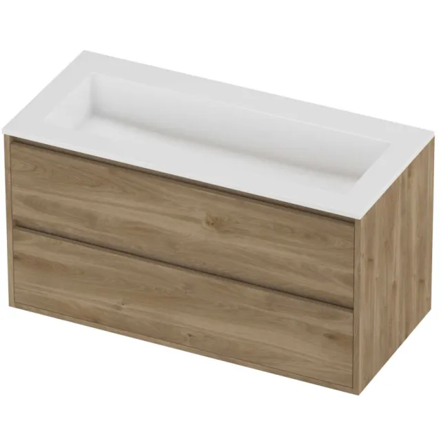 Proline Aristo Badmeubelset Polystone Elegant 100x46x54 cm Glans Wit Cider Oak Eiken