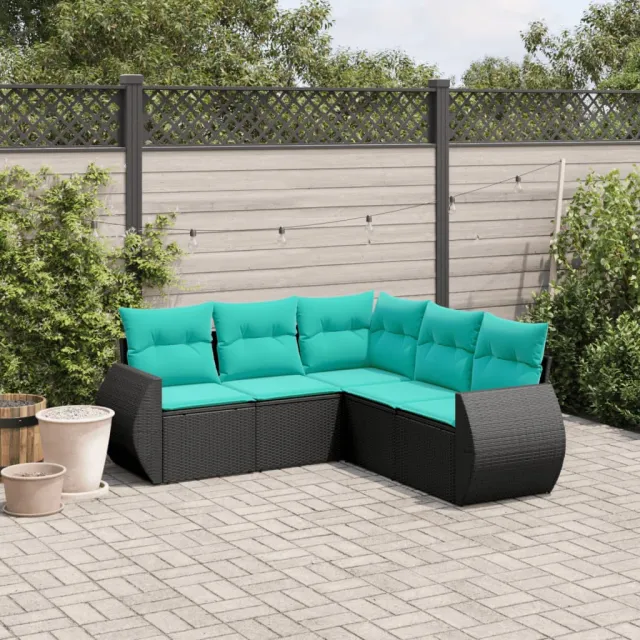 vidaXL 5-delige tuinbankset met kussens van zwart polyrotan, foto 2