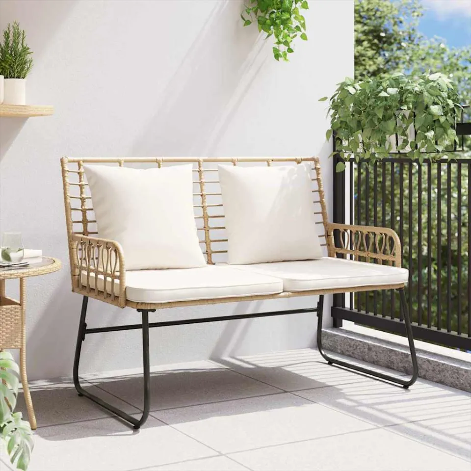 vidaXL Tuinbank Bruin en Crème poly rattan, foto 3