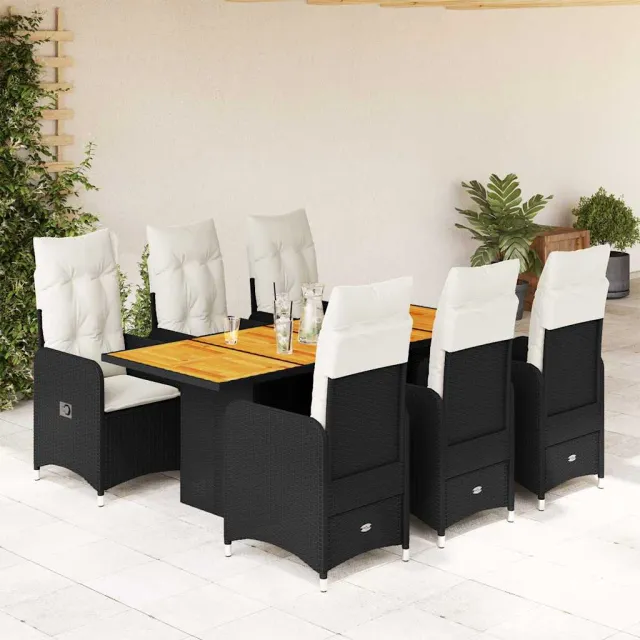 vidaXL 7-delige Bistroset met kussens poly rattan zwart, foto 2