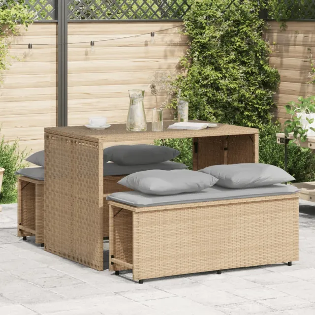 vidaXL 3-delige Tuinset met kussens poly rattan beige, foto 2