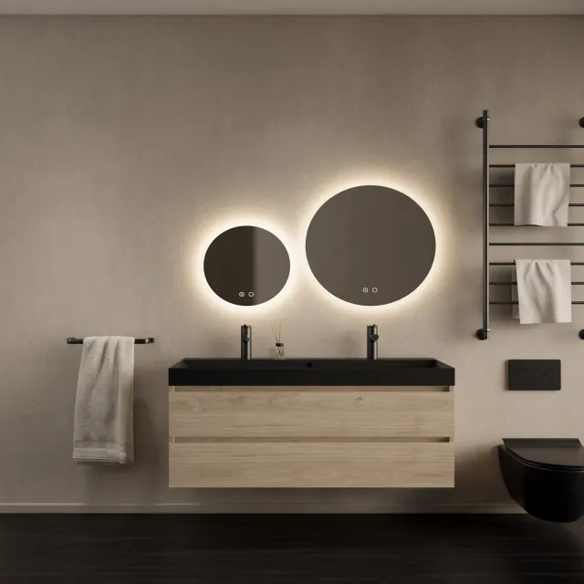 Gliss Design Badkamermeubelset Gliss Design Milan Met Lako Mat Zwarte Wastafel 120 cm Kastanje Eiken