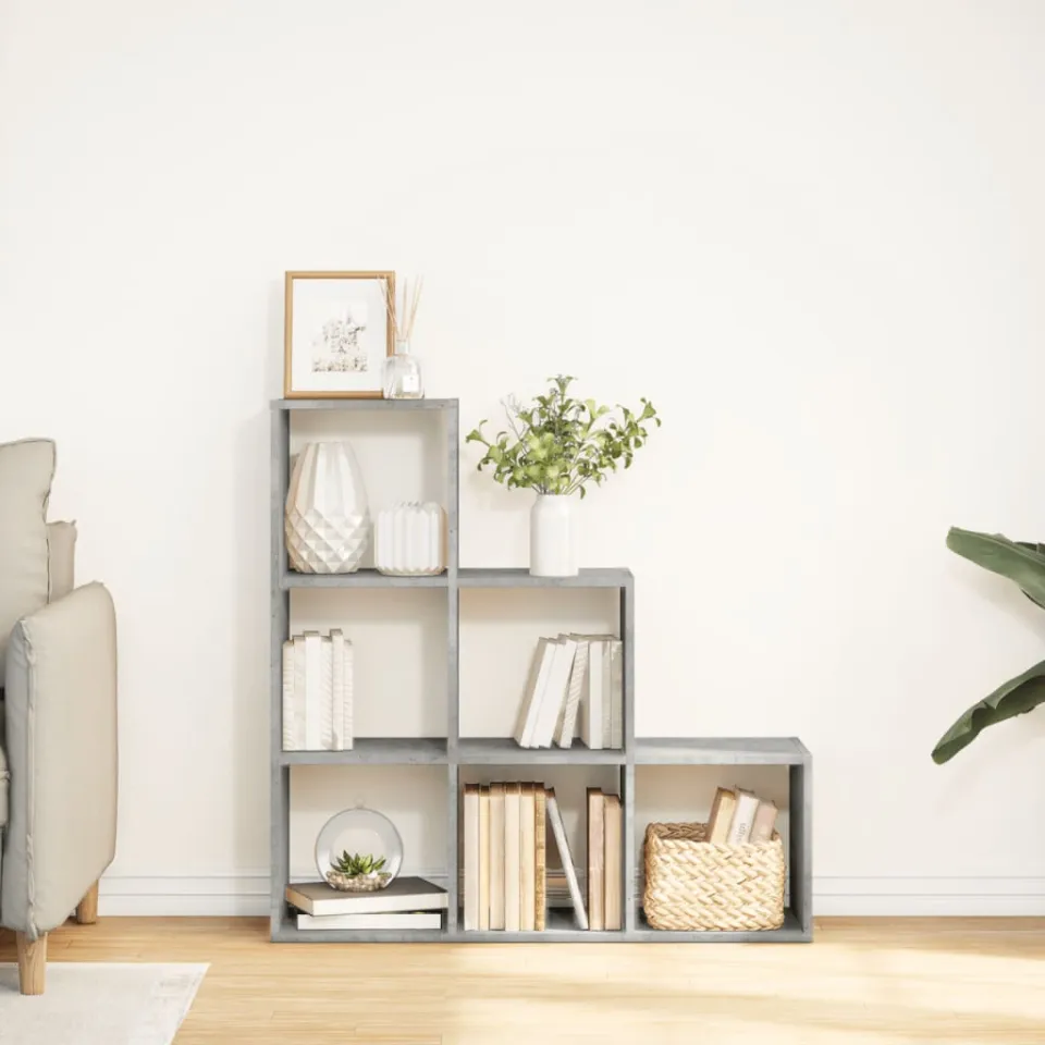 vidaXL Kamerscherm / boekenkast 3-laags 99x29x99 cm hout betongrijs grijs, foto 2