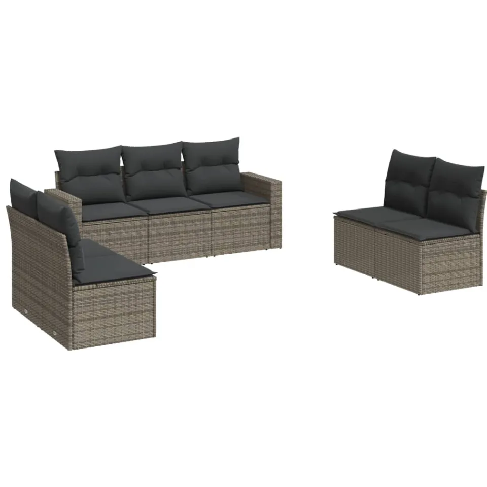 vidaXL 7-delige Loungeset met kussens poly rattan grijs, foto 3