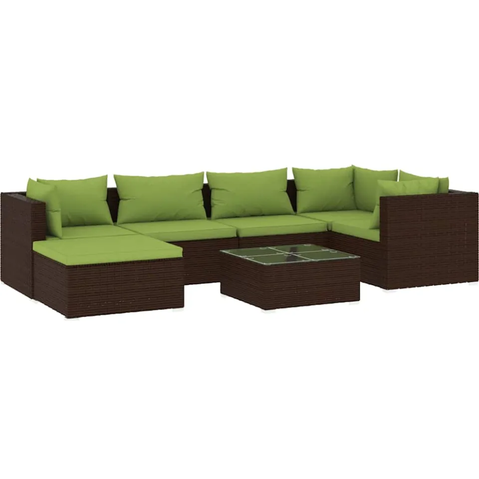 vidaXL 7-delige Loungeset met kussens poly rattan bruin, foto 3