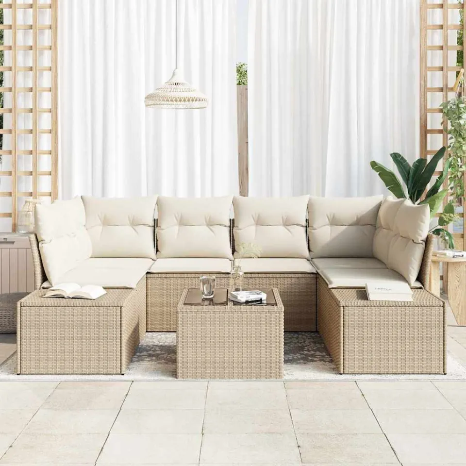 vidaXL Tuin Sofa Set 8 st Beige en Crème poly rattan, foto 3