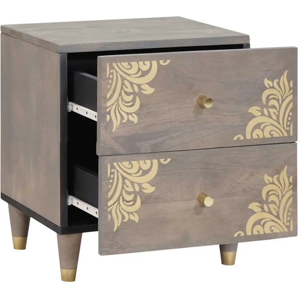 vidaXL Nachtkastje 2 st Grijs 40 x 33 x 46 cm Massief Mango Hout, foto 3